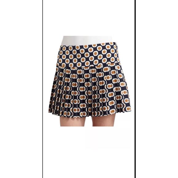 Theory Pleated Silk Skirt, Navy Geometric, “Sylvian”, Size 8 - Picture 1 of 6